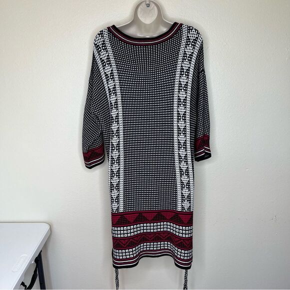Asos Sweater Knit Tunic Dress Black White Pink Aztec Print Tie Sides Womens 8 - Picture 7 of 14